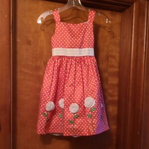 American Princess Pink Polka Dot Dress with White Floral Details
